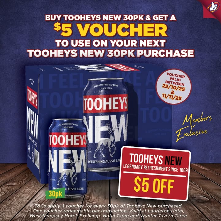 Featured image for “Exclusive Members Offer: $60.99 for Tooheys New Cans (30pk) at West Kempsey Hotel”