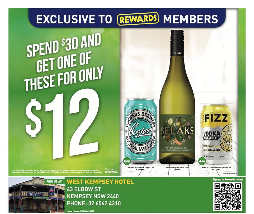 Featured image for “Weekend Special: $12 Deal for Members at West Kempsey Hotel”