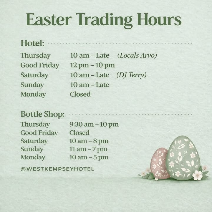 Featured image for “Easter Trading Hours at West Kempsey Hotel”