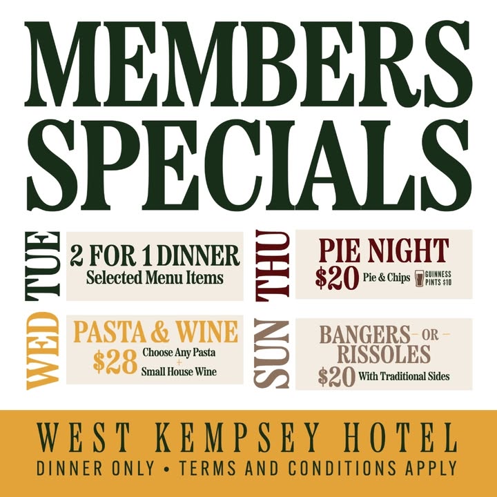 Featured image for “Members Specials at West Kempsey Hotel – Weekly Dining Deals”