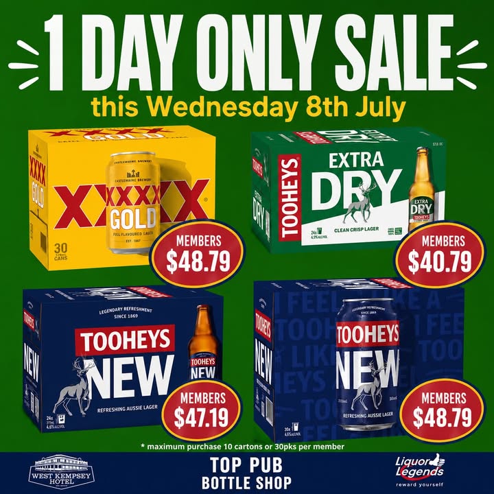 Featured image for “1 Day Only Bottle Shop Sale – Wednesday 8th July at West Kempsey Hotel”